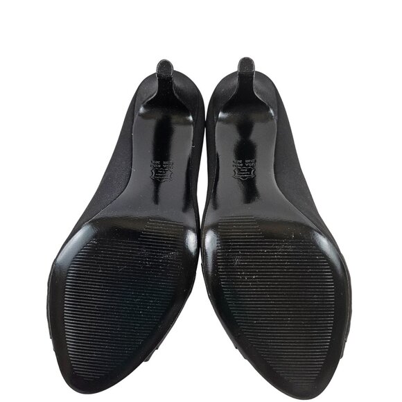 The Touch Of Nina Heels Women Size 8.5 Black Satin Peep Toe Ruffle Leather Sole - Picture 8 of 10